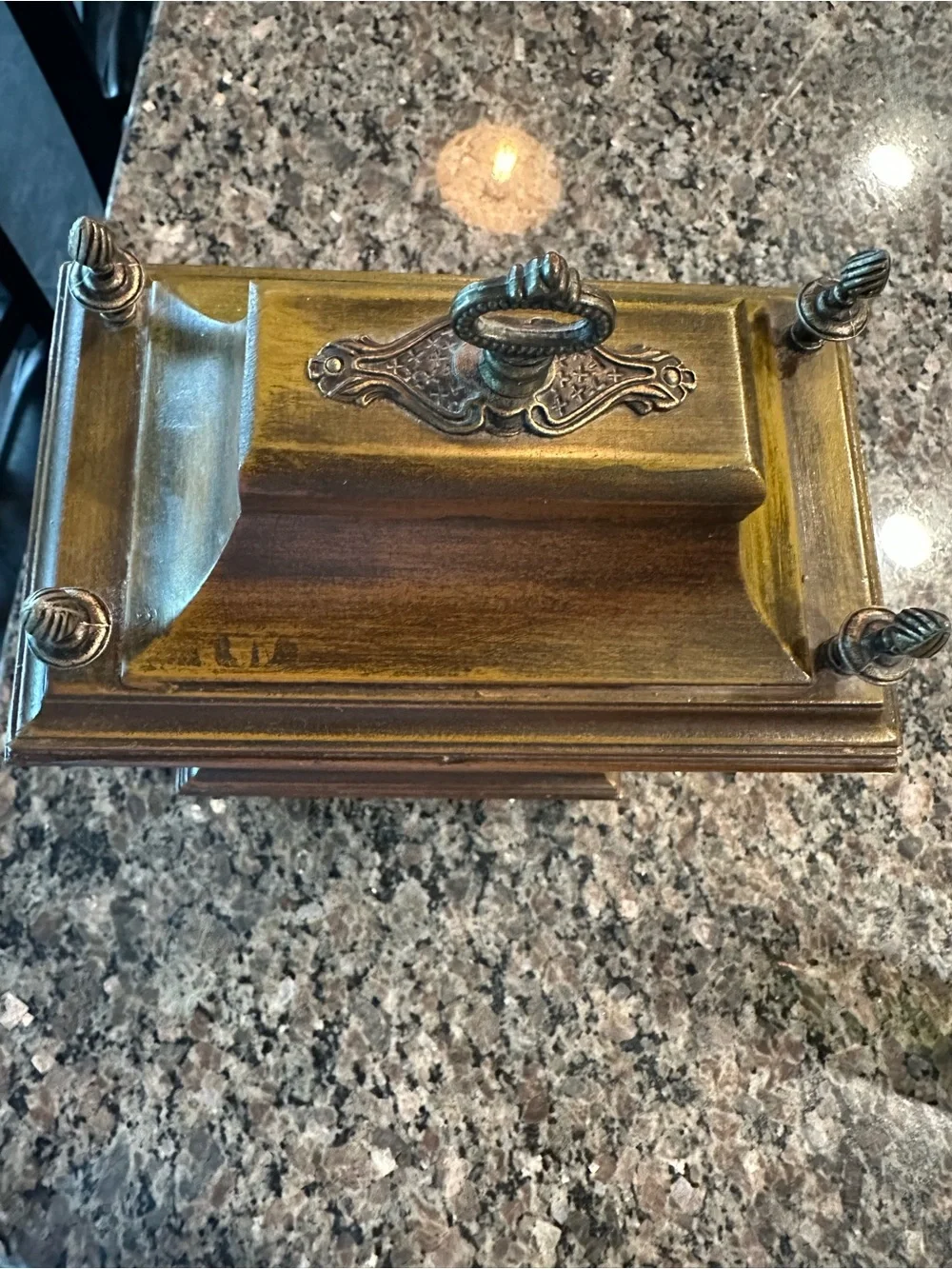 Vintage Wood Brass Mantel Clock